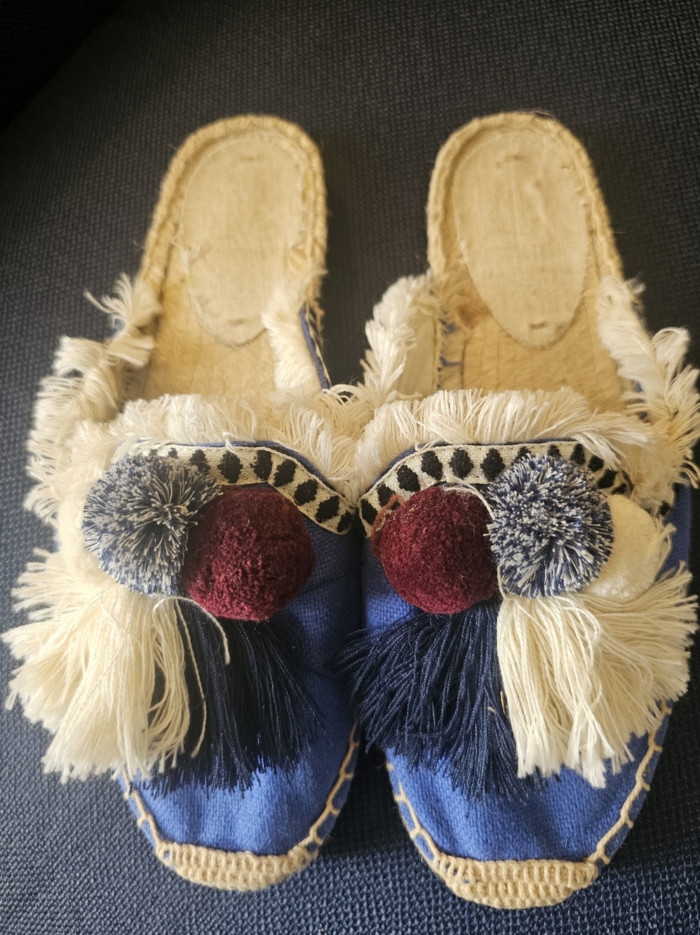 Handcrafted Blue Tassel Pom-Pom Slip-On Women’s Shoes-flat Espadrilles